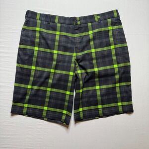 NIKE Golf Dri-Fit Shorts Mens 40 Black Green Plaid Disney Cruise Line Mickey Log